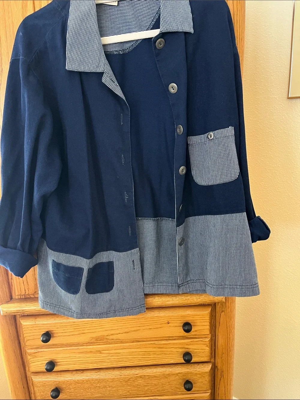 Koret City Blues Vintage Denim Navy Jacket and Dress Set with One Side Slit